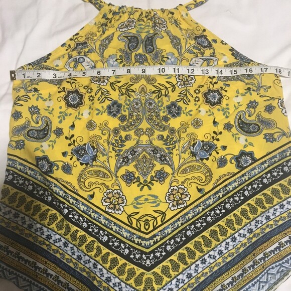 NWT Almost Famous halter top Womens Small yellow floral paisley tie fluttery - Picture 7 of 8